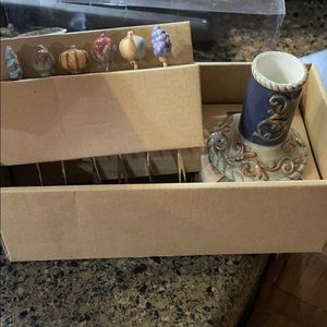 Fall hors d’oeuvre forks and container